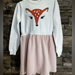 Gymboree White and Pink Fox Sweater Dress